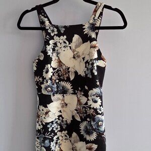 Navy Floral Mini Dress - Back Cutout Detail